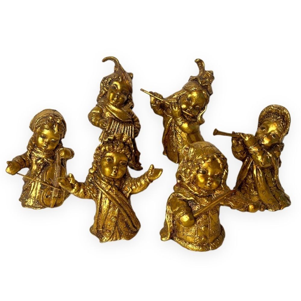 Vintage ARP Paper Mache‎ Light Figurine Musicians Gold Gilt 6” Japan Set of 6